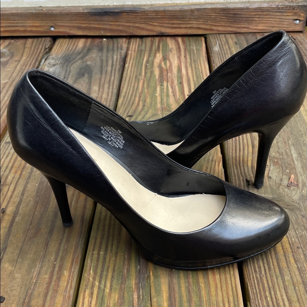 Nine West KRISTAL PLATFORM Black Leather Heels Size 9